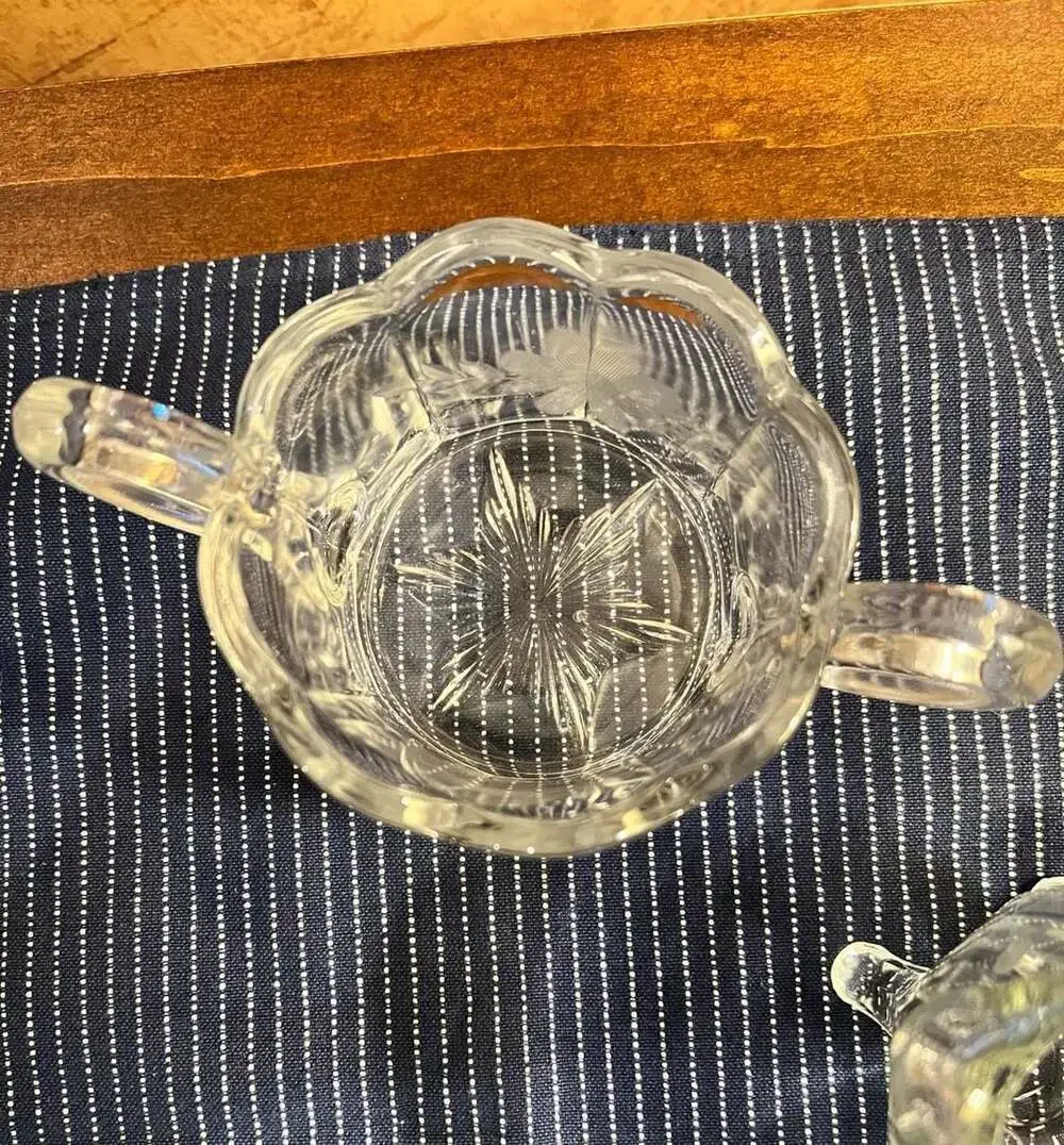 Vintage Etched Floral Indiana Glass Footed Sugar and Creamer Set